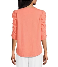 Investments 3/4 Ruched Sleeve Crew Neck Top