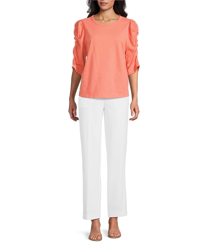 Investments 3/4 Ruched Sleeve Crew Neck Top