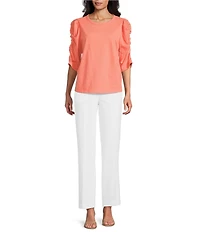Investments 3/4 Ruched Sleeve Crew Neck Top