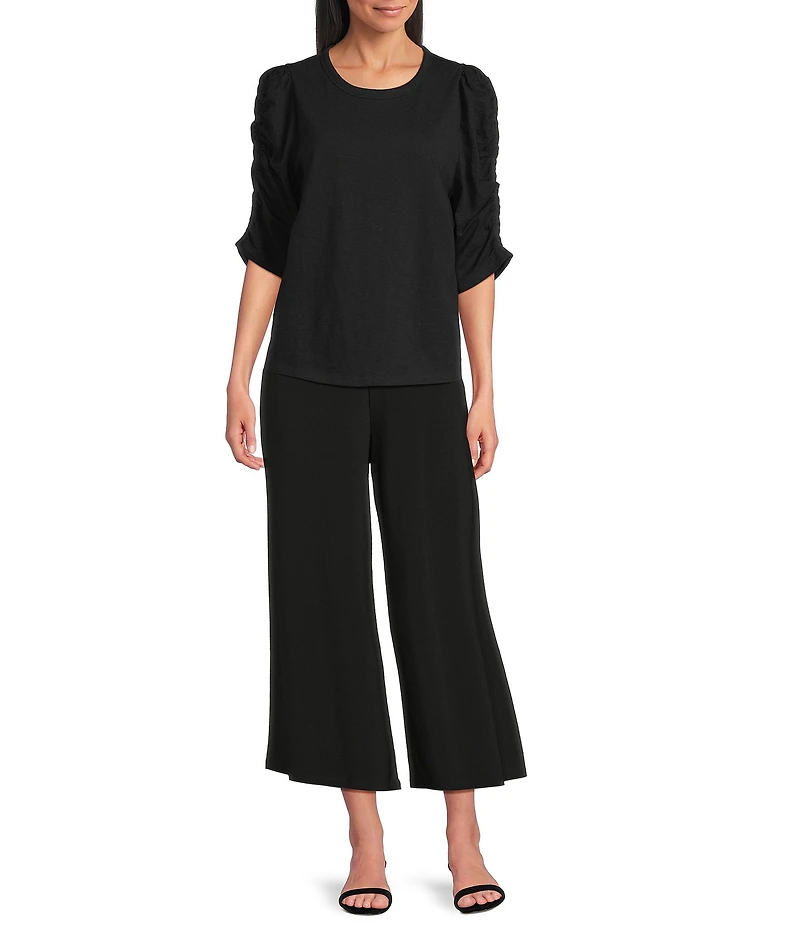 Investments 3/4 Ruched Sleeve Crew Neck Top