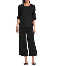 Investments 3/4 Ruched Sleeve Crew Neck Top