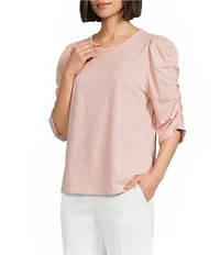 Investments 3/4 Ruched Sleeve Crew Neck Top