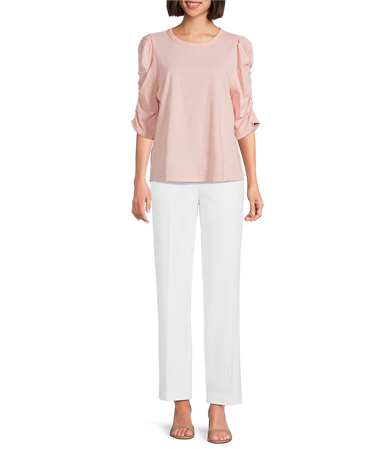 Investments 3/4 Ruched Sleeve Crew Neck Top