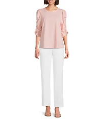 Investments 3/4 Ruched Sleeve Crew Neck Top