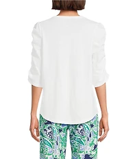 Investments 3/4 Ruched Sleeve Crew Neck Top