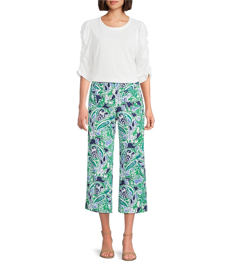 Investments 3/4 Ruched Sleeve Crew Neck Top