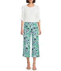 Investments 3/4 Ruched Sleeve Crew Neck Top