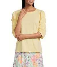 Investments 3/4 Ruched Sleeve Crew Neck Top