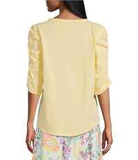 Investments 3/4 Ruched Sleeve Crew Neck Top