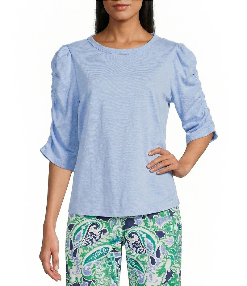 Investments 3/4 Ruched Sleeve Crew Neck Top