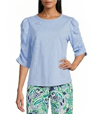 Investments 3/4 Ruched Sleeve Crew Neck Top