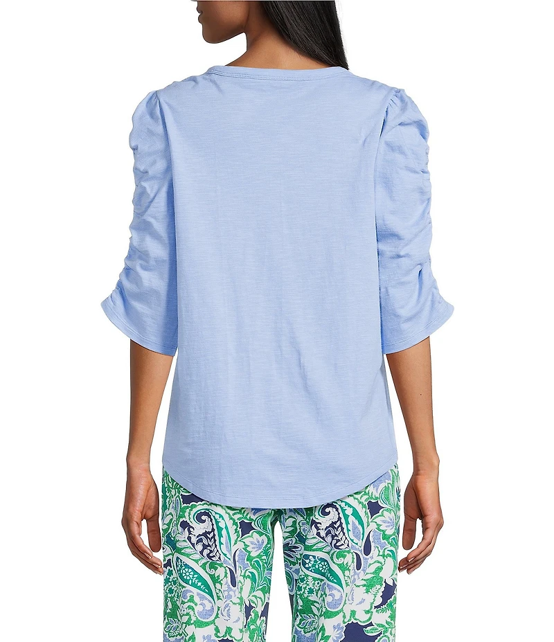 Investments 3/4 Ruched Sleeve Crew Neck Top