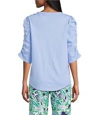 Investments 3/4 Ruched Sleeve Crew Neck Top