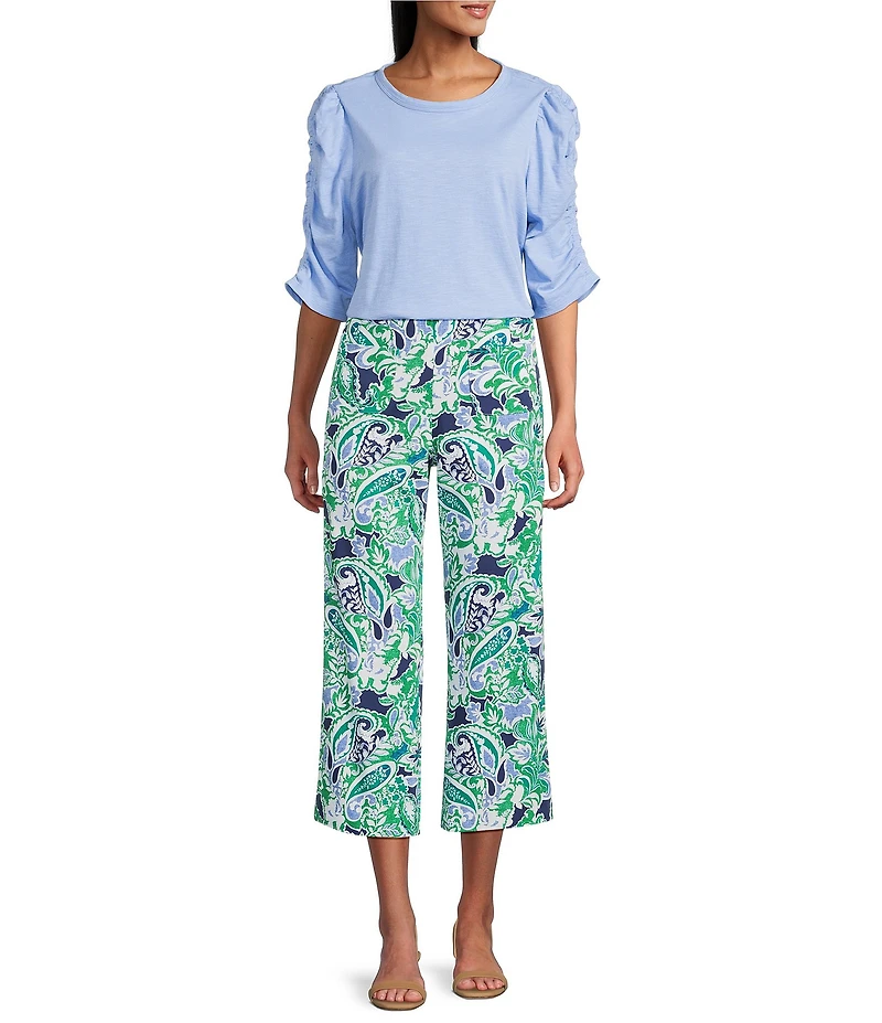 Investments 3/4 Ruched Sleeve Crew Neck Top