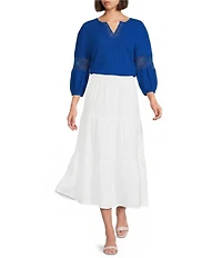 Investments 3/4 Sleeve Embroidery Trim Split V-Neck Coordinating Blouse