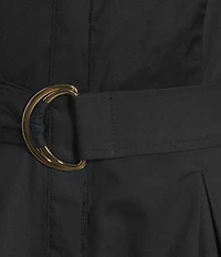 Investments 3/4 Sleeve Point Collar Front Tie Belt Stretch Cotton Fit-And-Flare Dress
