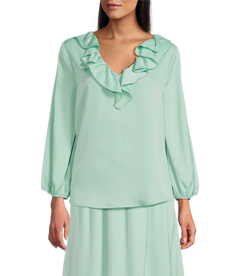 Investments 3/4 Sleeve Ruffle V-Neck Coordinating Blouse