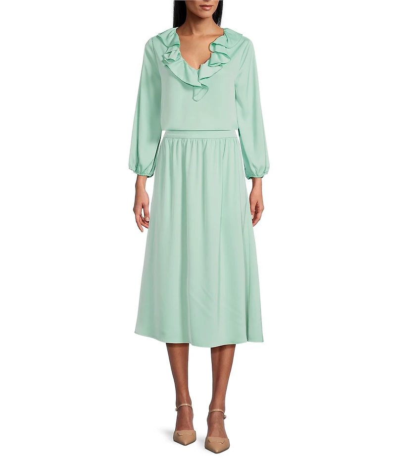 Investments 3/4 Sleeve Ruffle V-Neck Coordinating Blouse