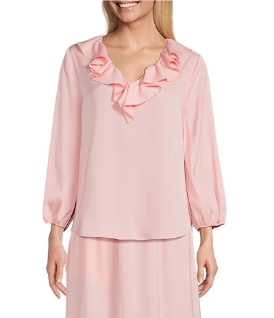 Investments 3/4 Sleeve Ruffle V-Neck Coordinating Blouse