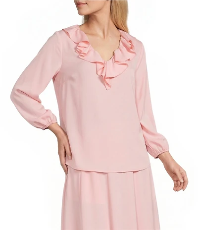 Investments 3/4 Sleeve Ruffle V-Neck Coordinating Blouse