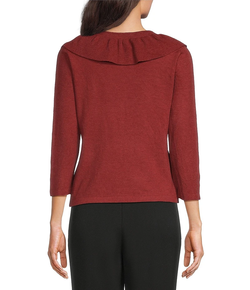 Investments 3/4 Sleeve Ruffle V-Neck Pullover Sweater