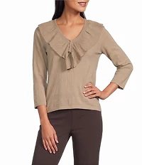 Investments 3/4 Sleeve Ruffle V-Neck Pullover Sweater
