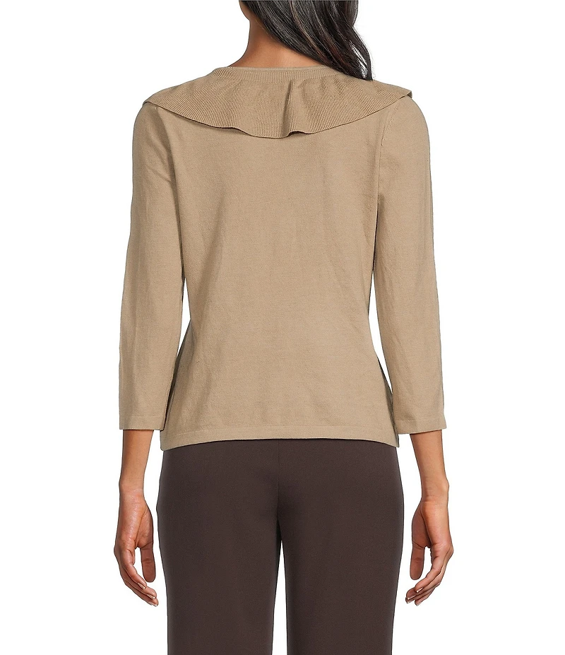 Investments 3/4 Sleeve Ruffle V-Neck Pullover Sweater