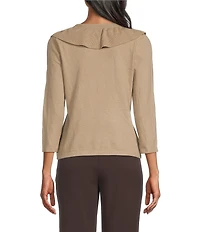 Investments 3/4 Sleeve Ruffle V-Neck Pullover Sweater