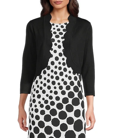 Investments 3/4 Sleeve Scallop Edge Open Front Cardigan