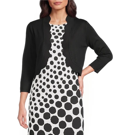 Investments 3/4 Sleeve Scallop Edge Open Front Cardigan