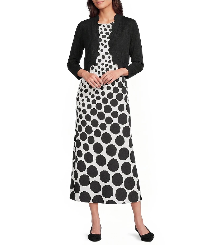 Investments 3/4 Sleeve Scallop Edge Open Front Cardigan