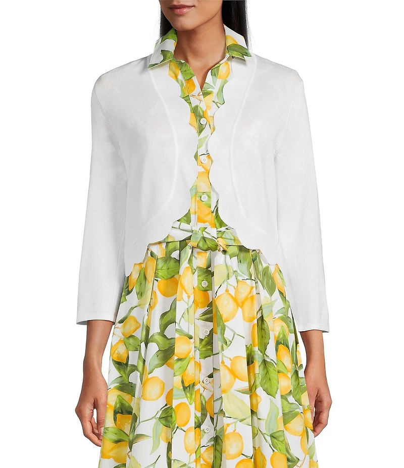 Investments 3/4 Sleeve Scallop Edge Open Front Cardigan