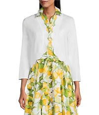 Investments 3/4 Sleeve Scallop Edge Open Front Cardigan