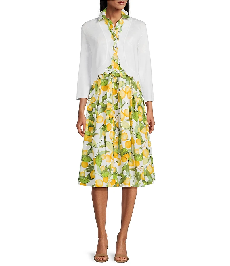 Investments 3/4 Sleeve Scallop Edge Open Front Cardigan