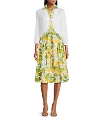 Investments 3/4 Sleeve Scallop Edge Open Front Cardigan