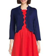 Investments 3/4 Sleeve Scallop Edge Open Front Cardigan