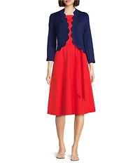 Investments 3/4 Sleeve Scallop Edge Open Front Cardigan