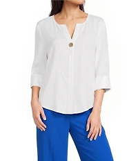 Investments 3/4 Sleeve Split V-Neck Button Shirt