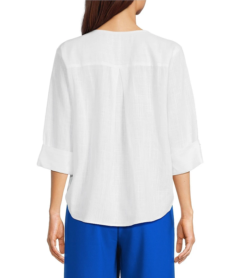 Investments 3/4 Sleeve Split V-Neck Button Shirt