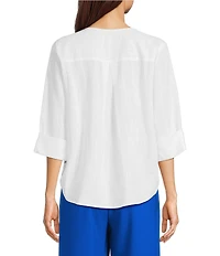 Investments 3/4 Sleeve Split V-Neck Button Shirt