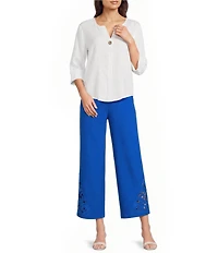 Investments 3/4 Sleeve Split V-Neck Button Shirt