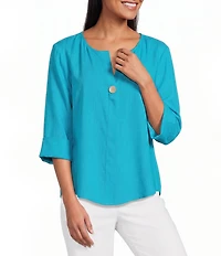 Investments 3/4 Sleeve Split V-Neck Button Shirt