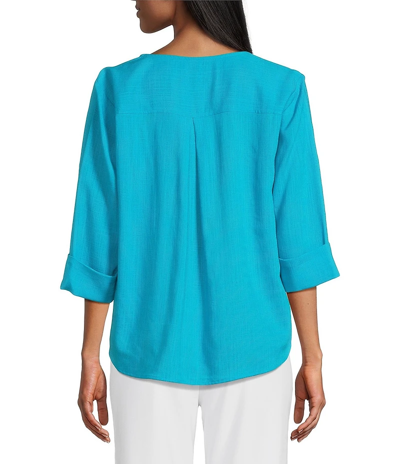 Investments 3/4 Sleeve Split V-Neck Button Shirt