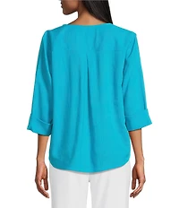 Investments 3/4 Sleeve Split V-Neck Button Shirt