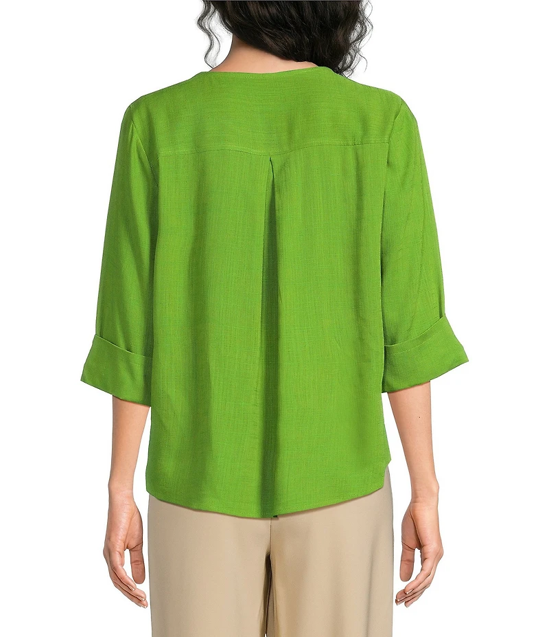 Investments 3/4 Sleeve Split V-Neck Button Shirt
