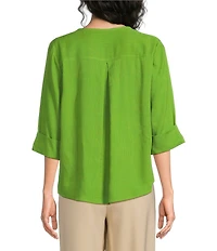 Investments 3/4 Sleeve Split V-Neck Button Shirt