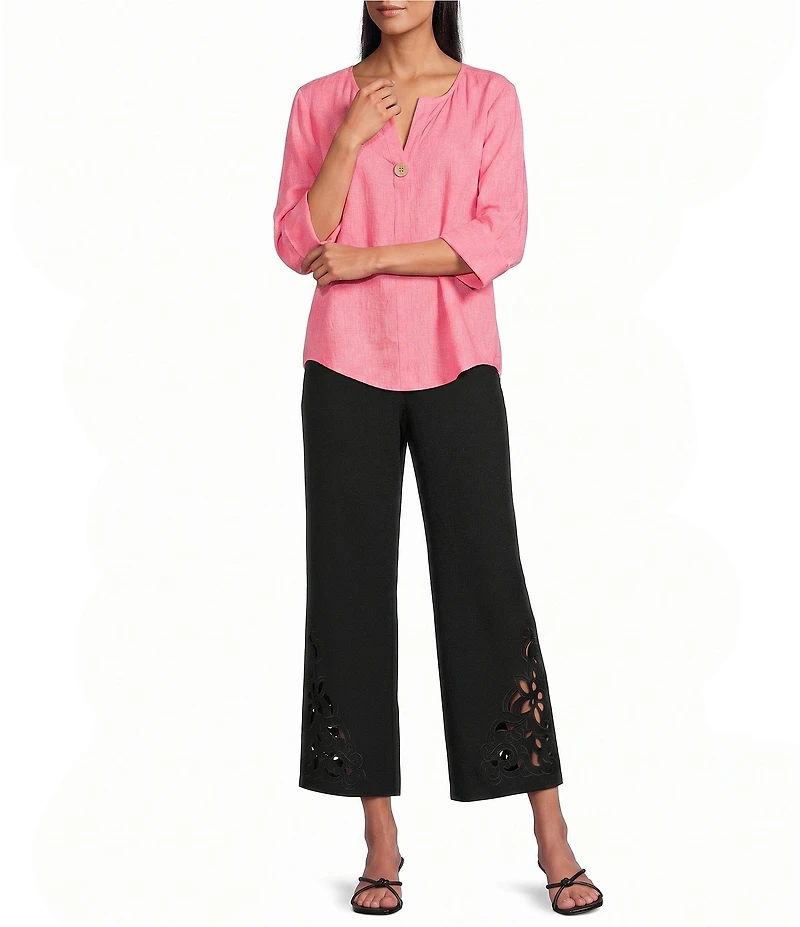 Investments 3/4 Sleeve Split V-Neck Button Shirt