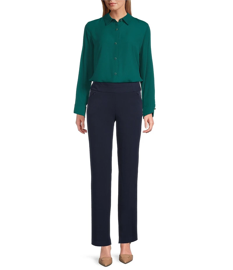 Investments Long Flounce Sleeve Point Collar Neck Top