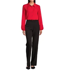 Investments Long Flounce Sleeve Point Collar Neck Top