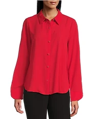 Investments Long Flounce Sleeve Point Collar Neck Top